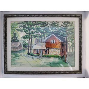 vintage roberta johnston signed homestead watercolor painting on canvas